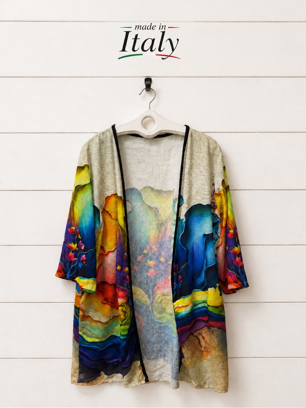 MADE IN ITALY Abstract Art Print Open Front Cardigan – One Size